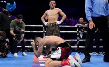 Arnold Barboza Jr famoso battendo Jack Cattell per il titolo di recitazione WBO Super Lightweight presso la Live Arena Co-op, Manchester. Data dell'immagine: sabato 15 febbraio 2025. (Foto di Martin Rickett / PA Images tramite Getty Images)