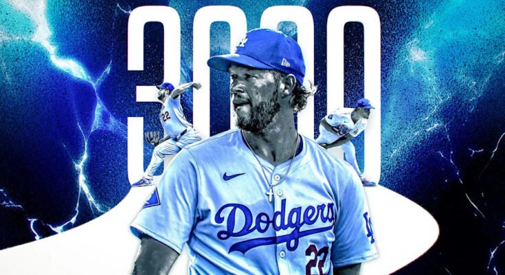 Clayton Kershaw è il 20 ° lanciatore nella storia della MLB per registrare 3000 prelievi di bastoncini nella sua carriera. (David Heringer / Yahoo Sports)