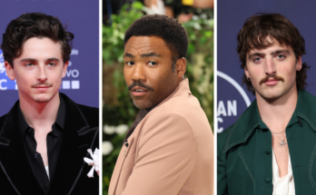 Timothee Chalamet, Donald Glover e Benson Boone sfoggiano solo i baffi, senza barba.